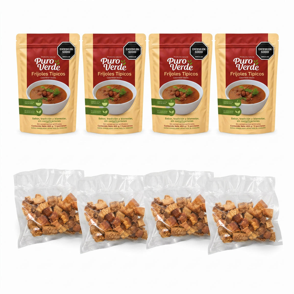 Combo 4 frijoles con 4 chicharrones